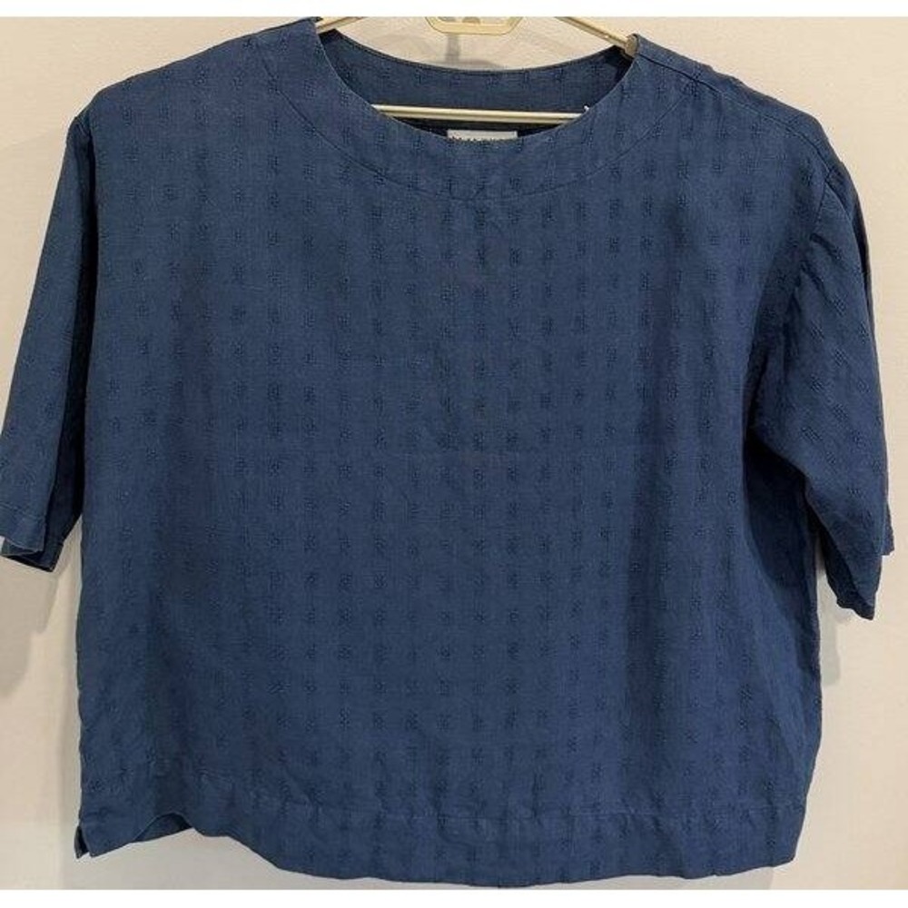 Bryn Walker 100% Linen Navy Blue Textured Lagenlook Elbow Sleeve Shirt‎ Size S